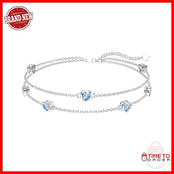 Jewelry - Sterling Silver Heart Birthstone Anklet Bracelet Elegant Adjustable Link Chain